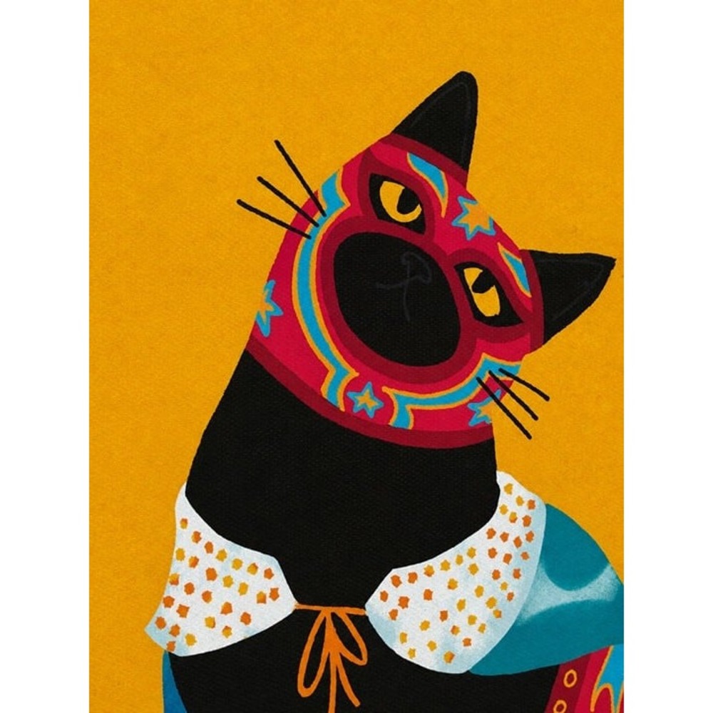 SAPNA SHAH Colorful Cat with Cape and Mask Art Print viral - Picture 3 of 4